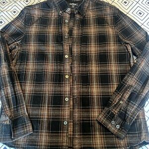 Express Brown and Black Plaid Button Down Shirt
